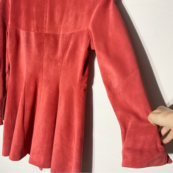 Vintage 90s Danier Coral Suede Leather Blazer Tailored Statement Jacket M - Picture 15 of 16